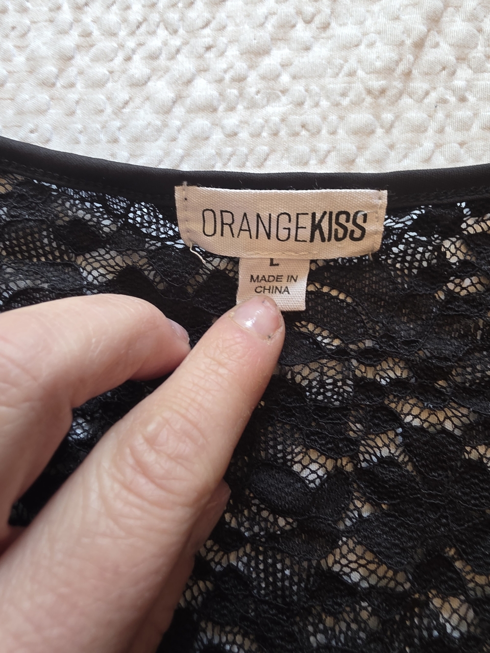 Black Lace V-Neck Tie-Front Blouse - Orange Kiss L - Picture 3 of 3